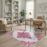 Pink Vibrant Pink Damask Floral Area Rug