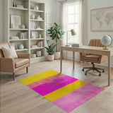 Vibrant Yellow Pink Horizontal Stripe Area Rug