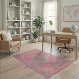 Vibrant Pink Teal Persian Medallion Area Rug