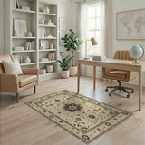 Beige and Neutral Ivory Persian Medallion Area Rug