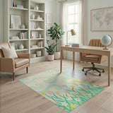 Whimsical Pastel Flowers Teal Swirls Rug