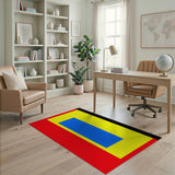 Bold Red Framed Yellow Blue Geometric Area Rug