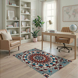 Vibrant Teal Coral Mandala Persian Rug