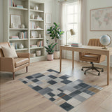 Grey Geometric Block Area Rug