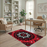 Bold Red Mandala Heritage Tribal Area Rug