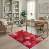 Red Vibrant Red Hearts Geometric Area Rug