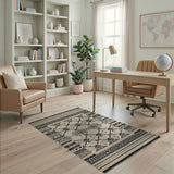 Black Beige Geometric Tribal Area Rug