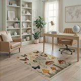 Whimsical Cream Area Rug with Butterflies Mushrooms