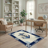 Nautical Blue Anchor Coastal Area Rug