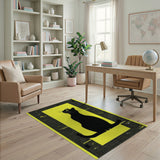 Black Cat Silhouette on Vibrant Yellow Area Rug