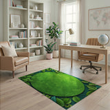 Lush Green Leaf Framed Round Area Rug
