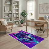 Multi-color and Patterns Neon Cyber Wolf Head Area Rug