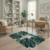Lush Green Monstera Leaves Boho Area Rug
