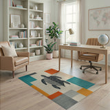 Sea Turtle Geometric Multi-Color Area Rug