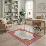 Pink Gold Ornate Baroque Frame Area Rug