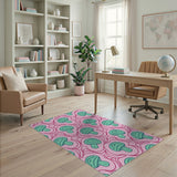 Playful Teal Mushroom Cartoon Area Rug