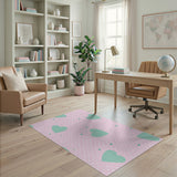 Playful Pink Mint Heart Polka Dot Area Rug