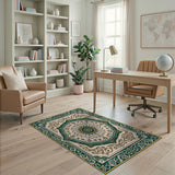 Teal Persian Floral Medallion Traditional Persian Area Rug
