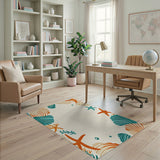 Seashell Starfish Coastal Border Area Rug
