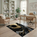 Luxe Black Gold Veined Marble Abstract Area Rug