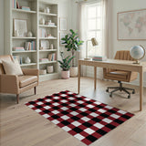 Rustic Red Black White Plaid Area Rug