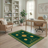 Emerald Green Soccer Pitch Geometric Area Rug