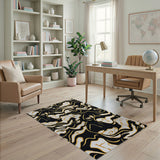 Black Gold Abstract Swirl Area Rug