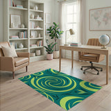 Swirling Lime Teal Abstract Area Rug