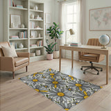 Grey Daisy Yellow Center Floral Area Rug