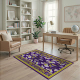 Purple Iris Floral Area Rug with Ornate Gold Border