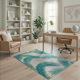 Blue and Teal Palm Leaf Coastal Area Rug