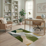 Green Abstract Leaf Washable Area Rug