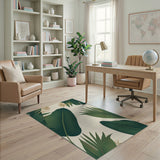 Lush Green Palm Leaf Green Area Rug