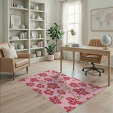 Pink Leaf Vine Floral Pattern Area Rug