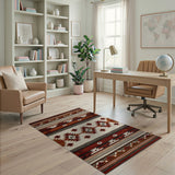 ODIKA Southwestern Tribal Washable Area Rug - Rust & Cream Low Pile Non-Slip Rug