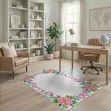 Elegant Pink Peony Floral Border Rug