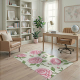 Blush Pink Roses Floral Pattern Area Rug