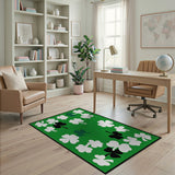 Green Kids Cartoon Lucky Shamrock Green Area Rug