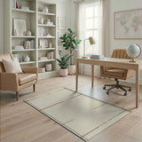 Beige Geometric Grid Area Rug with Red Accents