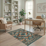 Teal Rust Southwestern Geometric Area Rug