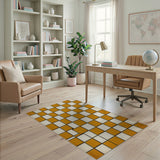 Distressed Vintage Orange Checkerboard Tile Rug