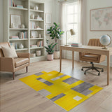 Vibrant Yellow Gray Geometric Abstract Area Rug