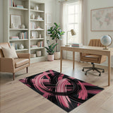 ODIKA Modern Abstract Brushstroke Pink & Black Washable Area Rug