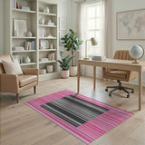 Pink Framed Black White Striped Rug