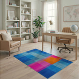 Vibrant Blue Pink Orange Geometric Area Rug