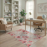 Vintage Pink Poppy Floral Area Rug