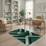 Emerald Green Geometric Stair Maze Area Rug