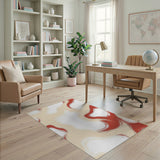 Creamy Beige Red Brushstroke Abstract Rug