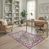Purple Purple Ornate Floral Border Area Rug