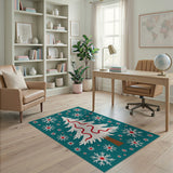 Teal Christmas Tree Snowflake Area Rug